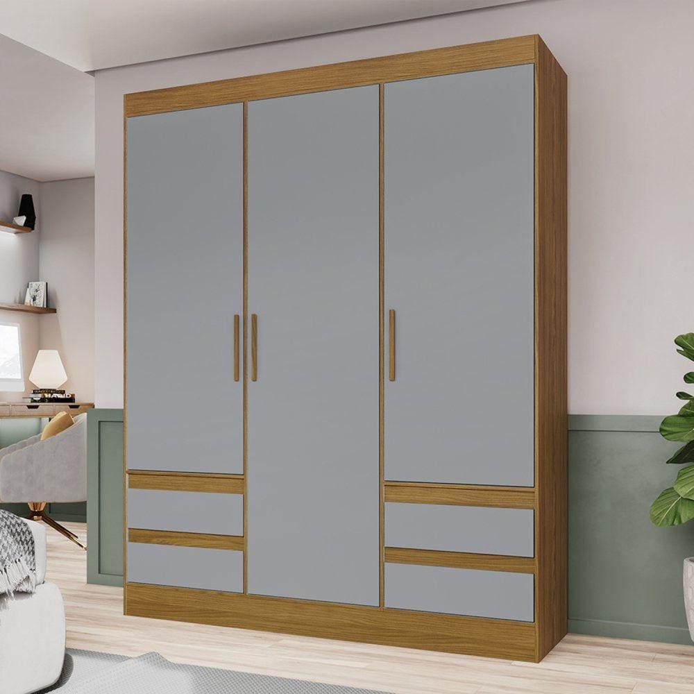 Guarda Roupa Solteiro 4 Portas 3 Gavetas Carson Espresso Móveis Cinza/Marrom