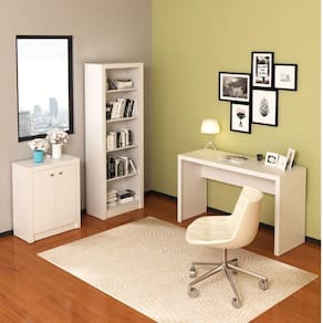 Conjunto Home Office Escrivaninha ME4135 Estante ME4104 e Balcão 2 Portas ME4103 Tecno Mobili Branco
