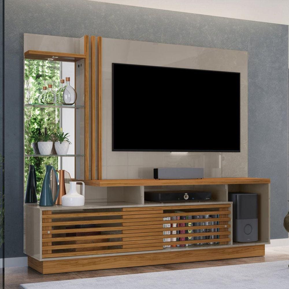 Estante Home para TV até 60 Polegadas 2 Portas Frizz Plus Madetec Cinza/Marromle