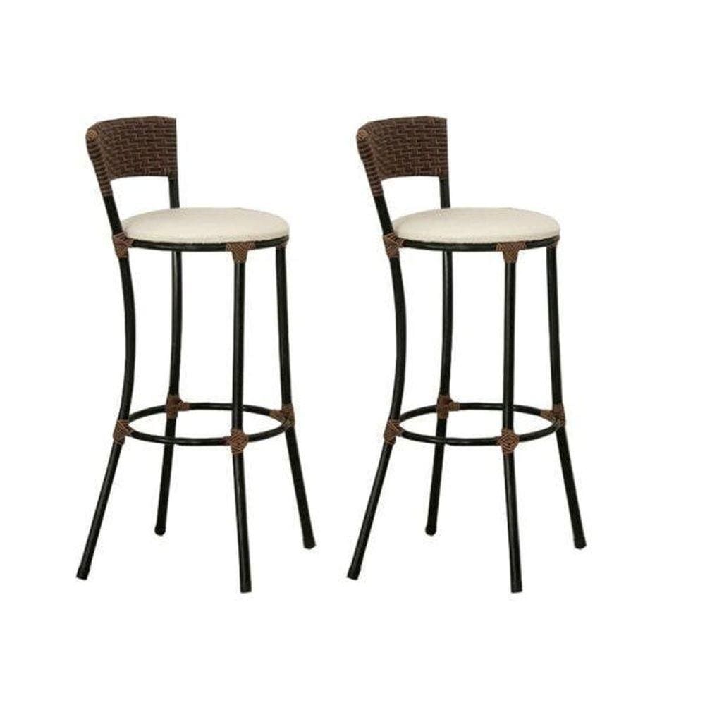 Kit com 2 Banquetas Alta Estofada Trama Artesanal Forts Famais Argila/Branco Gelo/Preto