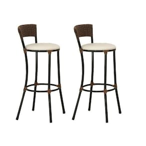 Kit com 2 Banquetas Alta Estofada Trama Artesanal Forts Famais Argila/Branco Gelo/Preto