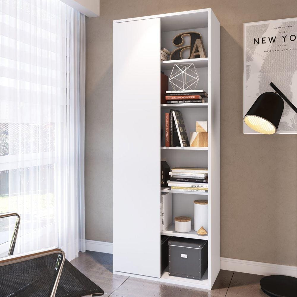 Livreiro 1 Porta 5 Prateleiras Placa e Ponto Branco