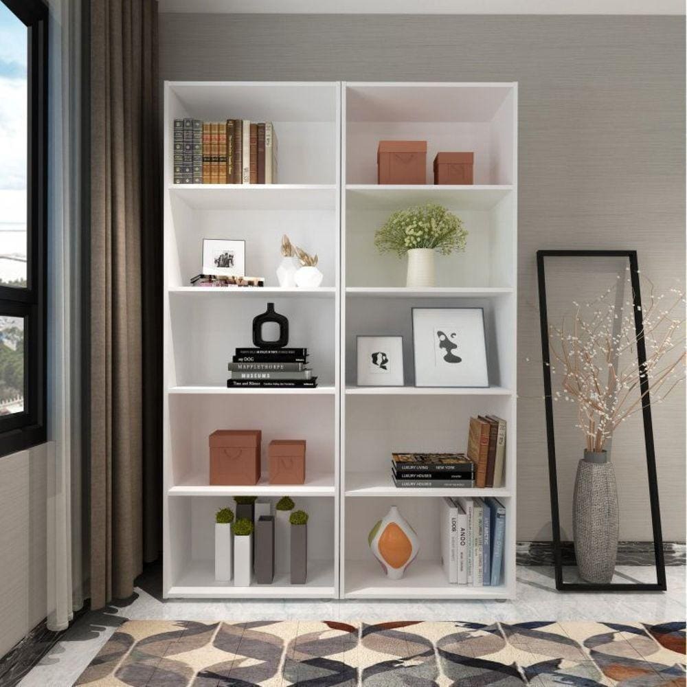 Conjunto 2 Estantes para Livros Biblioteca 10 Nichos 1,2x1,8M Multy Espresso Móveis Branco