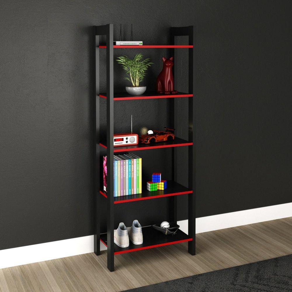 Estante para Livros Gamer 5 Prateleiras Me4166 Tecnomobili Preto/Vermelho