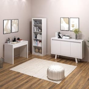 Conjunto Home Office 3 Peças 1 Escrivaninha 1 Estante 4 Prateleiras e 1 Balcão 3 Portas Tecno Mobili Branco
