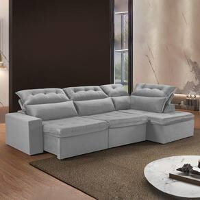 Sofá de Canto com Chaise 3 Lugares M153 Martins Estofados Veludo Veludo/Cinza