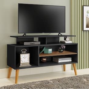 Rack TV até 42 Polegadas Pés Madeira Retrô Lyon Carmolar Preto/Canela