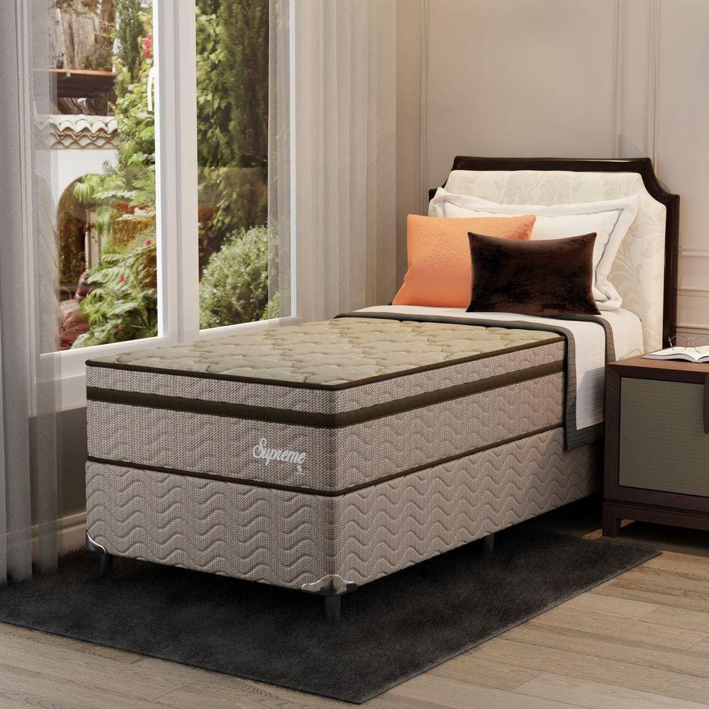 Cama Box Solteiro Supreme 0,88x188x60cm Molas Ensacadas Montreal Tecido poliéster Dourado, Jacquard Tipo Malha Dour