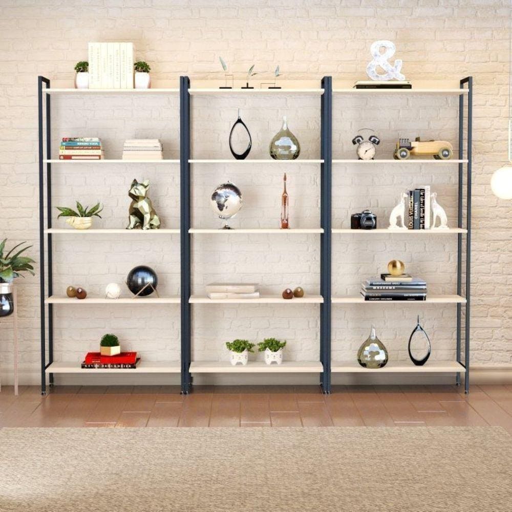 Conjunto 3 Estantes para Livros Altas Industrial Aço Multiuso 187x80cm Active Yescasa Branco Chess