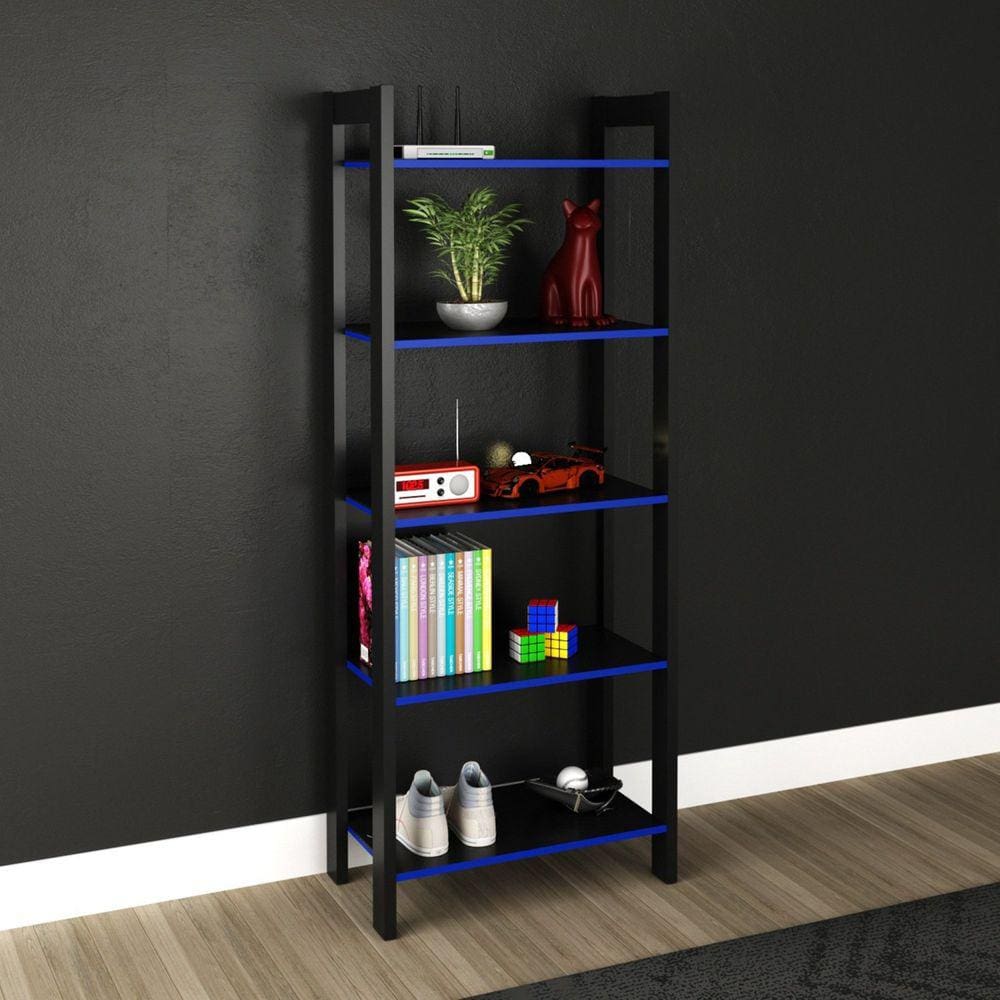 Estante para Livros Gamer 5 Prateleiras Me4166 Tecnomobili Preto/Azul