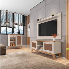 Conjunto Rack com Painel para TV até 60 Polegadas Retrô Safira Aparador Rubi Casa D Off White/Noce