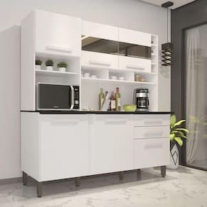 Cozinha Compacta Espelhada 6 Portas 2 Gavetas Alexia 182cm IMOP Móveis Branco Neve