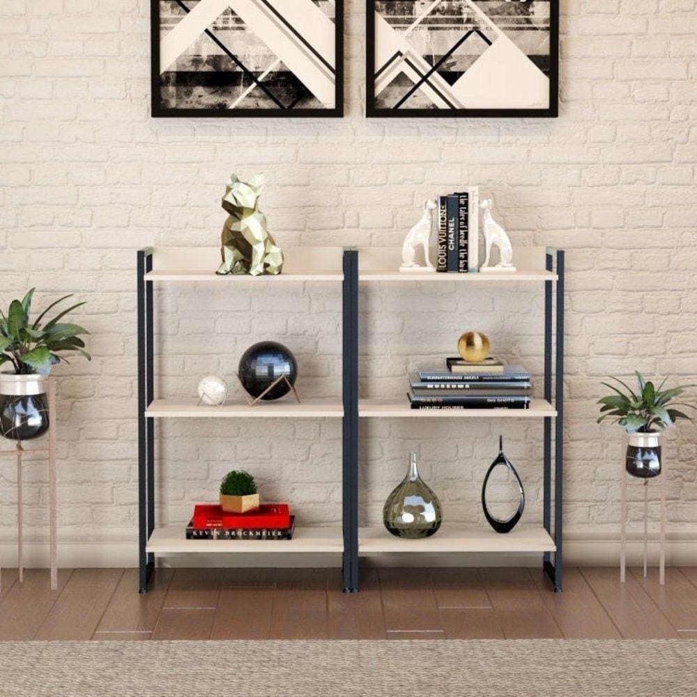 Conjunto 2 Estantes para Livros Baixas Industrial Aço 3 Prateleiras 104x60cm Active Yescasa Branco Chess
