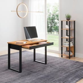 Conjunto Home Office 2 Peças 1 Escrivaninha com 1 Gaveta e 1 Estante com 5 Prateleiras Dalla Costa Freijó/Preto