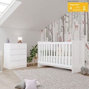 Quarto de Bebê Berço e Cômoda Sonho Encantado Espresso Móveis Branco