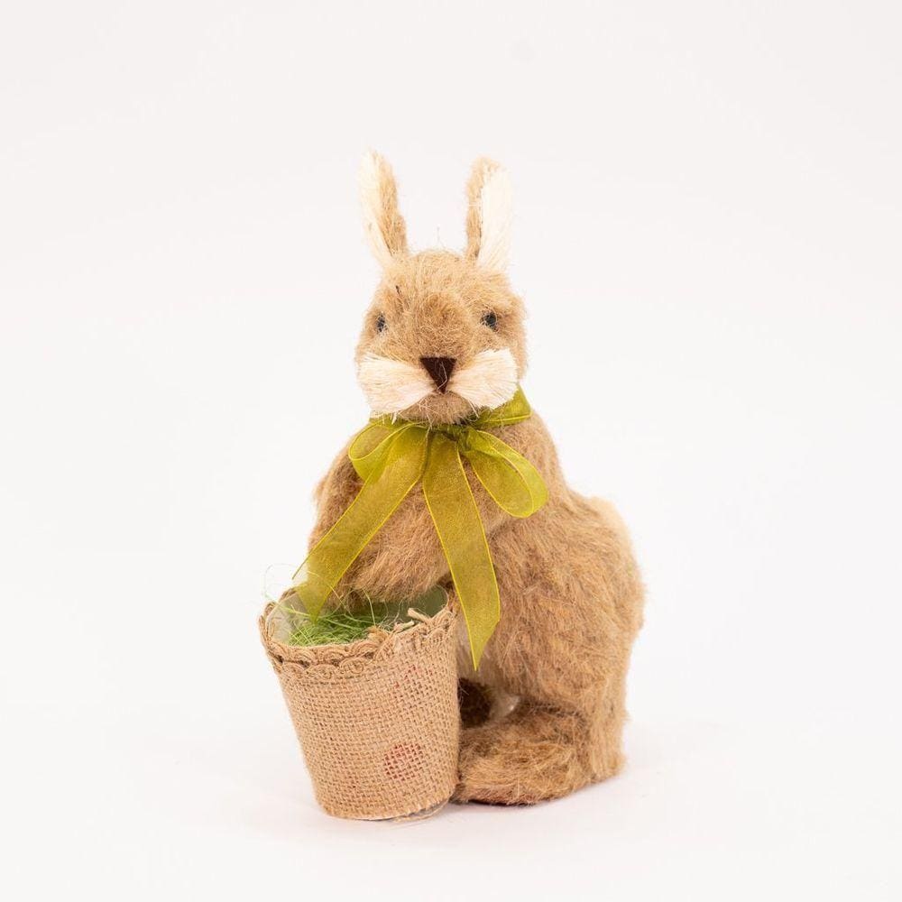 Coelho De Páscoa Em Palha Segurando Cestinho Decoração 25cm