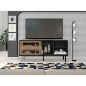 Rack para TV até 55 Polegadas Industrial 136cm em BP Porta Ripada Multiverso CabeCasa MadeiraMadeira Preto/Buriti