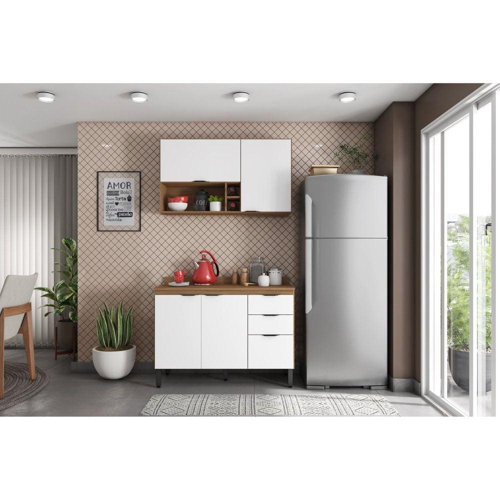 Cozinha Compacta Firenze 02 Peças 05 Portas 02 Gavetas Demóbile Amendola Touch/Branco