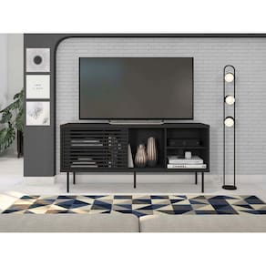 Rack para TV até 55 Polegadas Industrial 136cm em BP Porta Ripada Multiverso CabeCasa MadeiraMadeira Preto