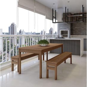 Conjunto Mesa e 2 Bancos em Madeira Maciça Ultron Cedro Rosa Madeira