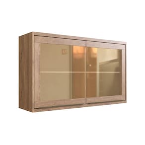 Armário Aéreo para Cozinha com Vidros Reflecta 120cm 2 Portas Viena Herval Louro Freijó/Argila