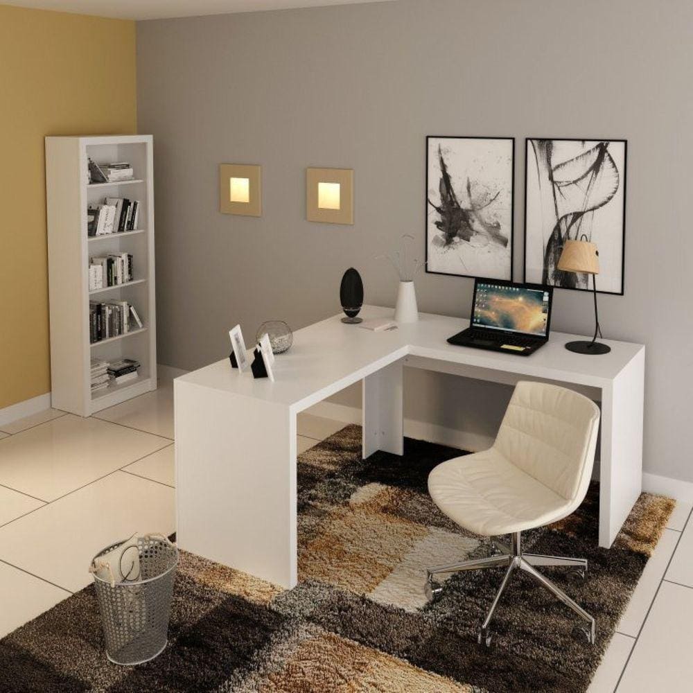 Conjunto Home Office 2 Peças com 1 Mesa para Escritório em L e 1 Estante Espresso Móveis Branco