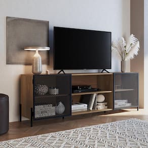 Rack Industrial para TV até 70 Polegadas 180cm 2 Portas 2 Nichos York Artesano Hanover/Preto
