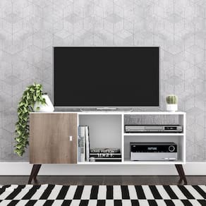Rack para TV até 50 Polegadas 1 Porta 3 Nichos Retrô RT3014 Movelbento Branco/Rústico