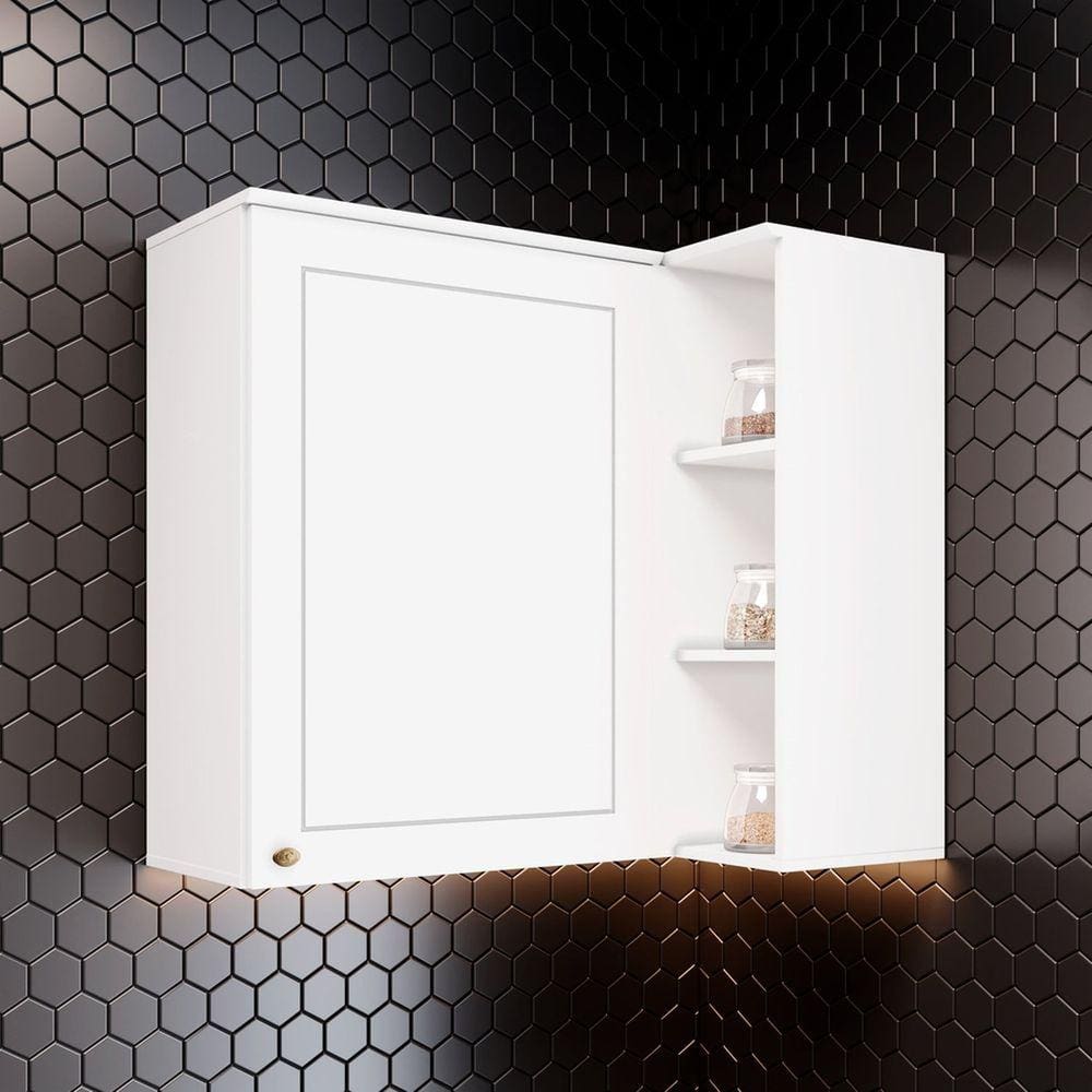 Armário Aéreo para Cozinha Canto Reto 83x 53,5x 94cm 1 Porta Nova York Henn Branco HP