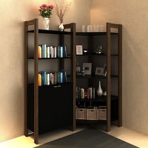 Conjunto 2 Estantes para Livros AZ Biblioteca de Canto 2 Portas Premium Espresso Móveis Preto/Nogal