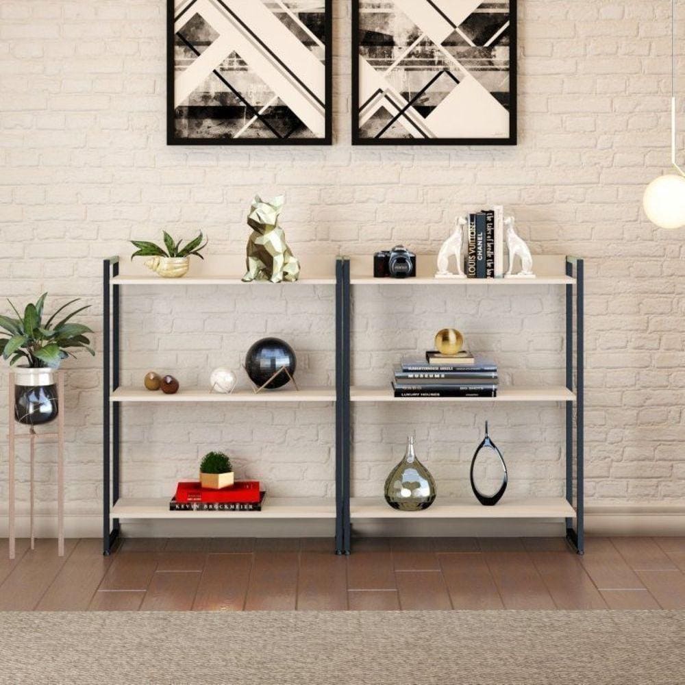 Conjunto 2 Estantes Baixas para Livros Industrial Aço 3 Prateleiras 104x80cm Active Yescasa Branco Chess
