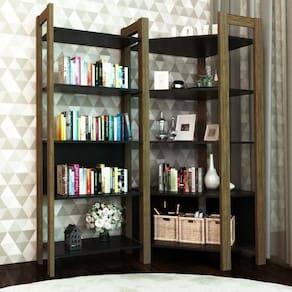 Conjunto 2 Estantes para Livros AZ Biblioteca de Canto Premium Espresso Móveis Preto/Nogal