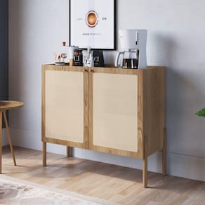 Balcão Bar 2 Portas 93cm Palhinha Pé Madeira Oslo Artesano Hanover