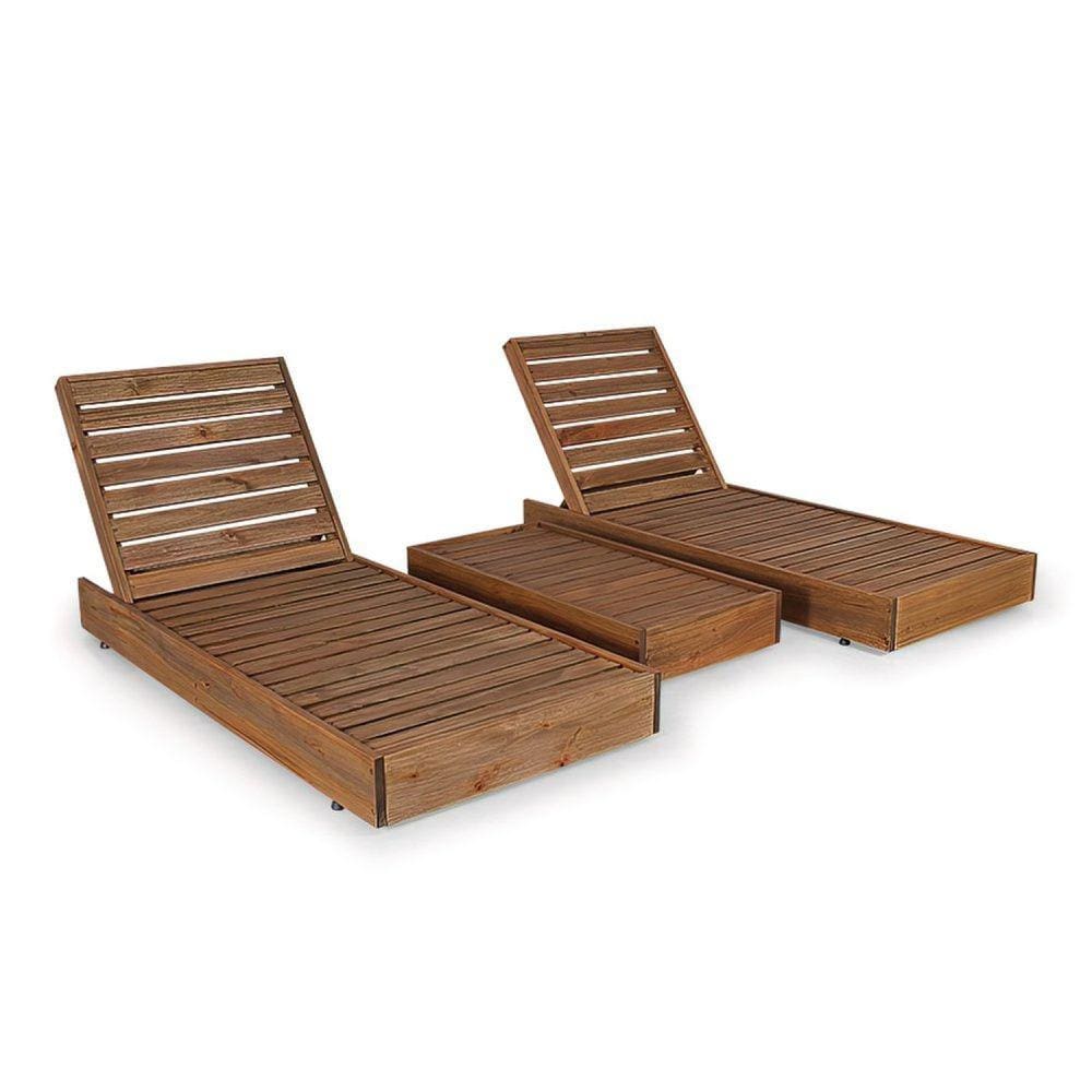 Conjunto 2 Espreguiçadeiras com 1 Mesa Lateral Versatti Rustic Viva Ligna Nogueira