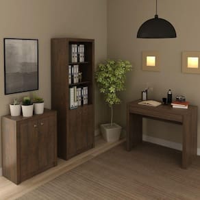 Conjunto Home Office 3 Peças Mesa, Estante 2 Portas e Balcão 2 Portas Espresso Móveis Rústico