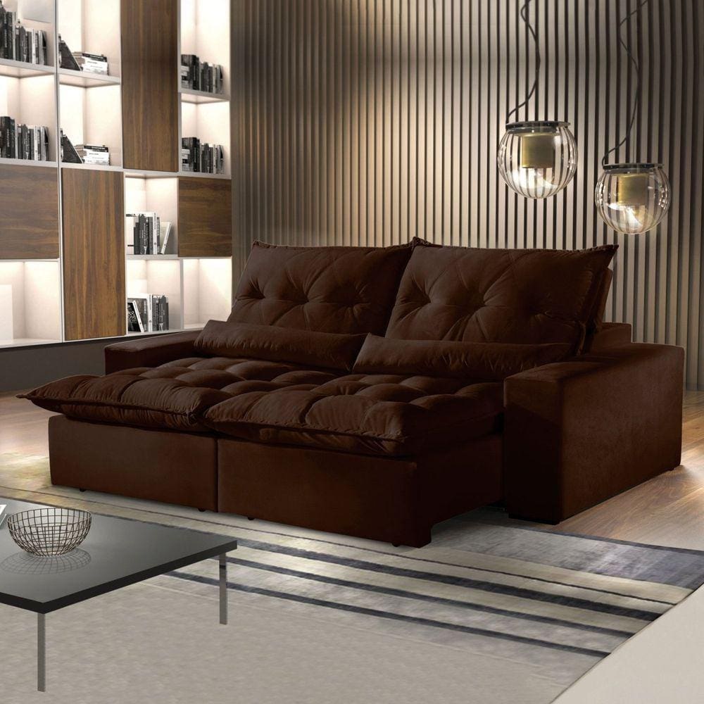 Sofá Retrátil e Reclinável 5 Lugares 290cm Avalon Super Pillow Montano Estofados Veludo Marrom