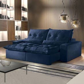 Sofá Retrátil e Reclinável 3 Lugares 210cm Avalon Super Pillow Montano Estofados Veludo Marinho