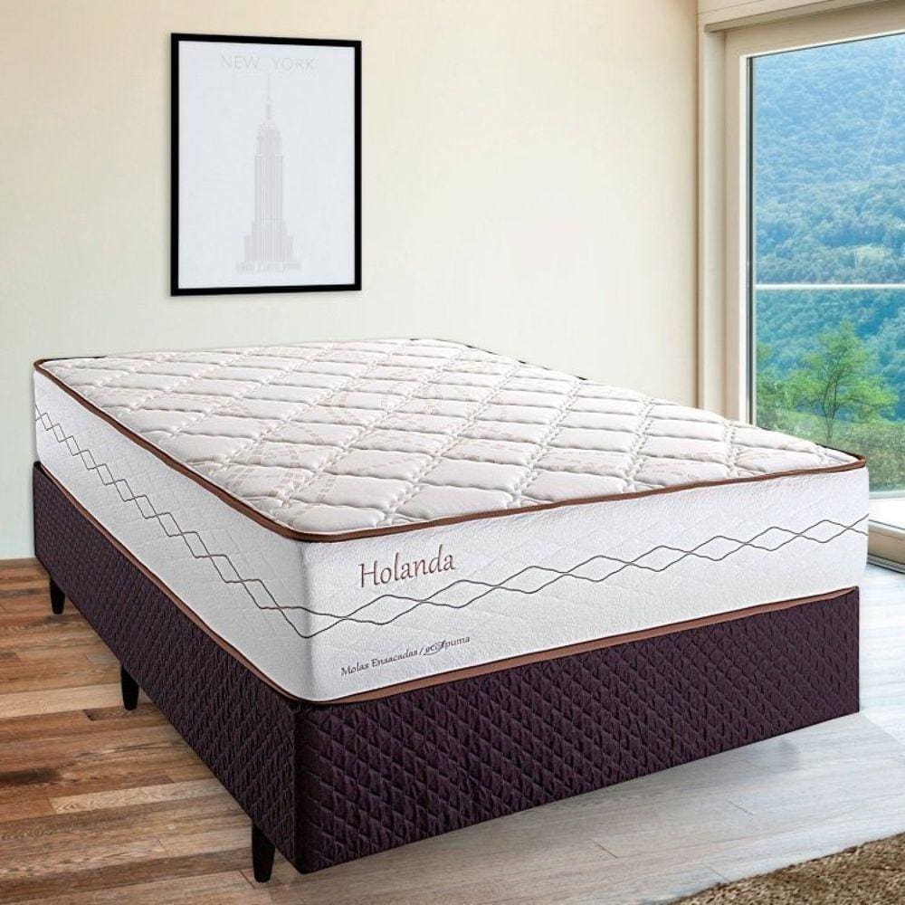 Cama Box Casal Molas Ensacadas 138x188x32cm Holanda Herval Branco/Marrom