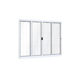 Janela de Aluminío de Correr 120x150cm 2 Folhas Móveis 2 Fixas com Grade e Vidro Lucasa Ideale Branco