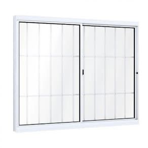 Janela de Aluminío de Correr 100x150cm 2 Folhas com Grade e Vidro Lucasa Ideale Branco