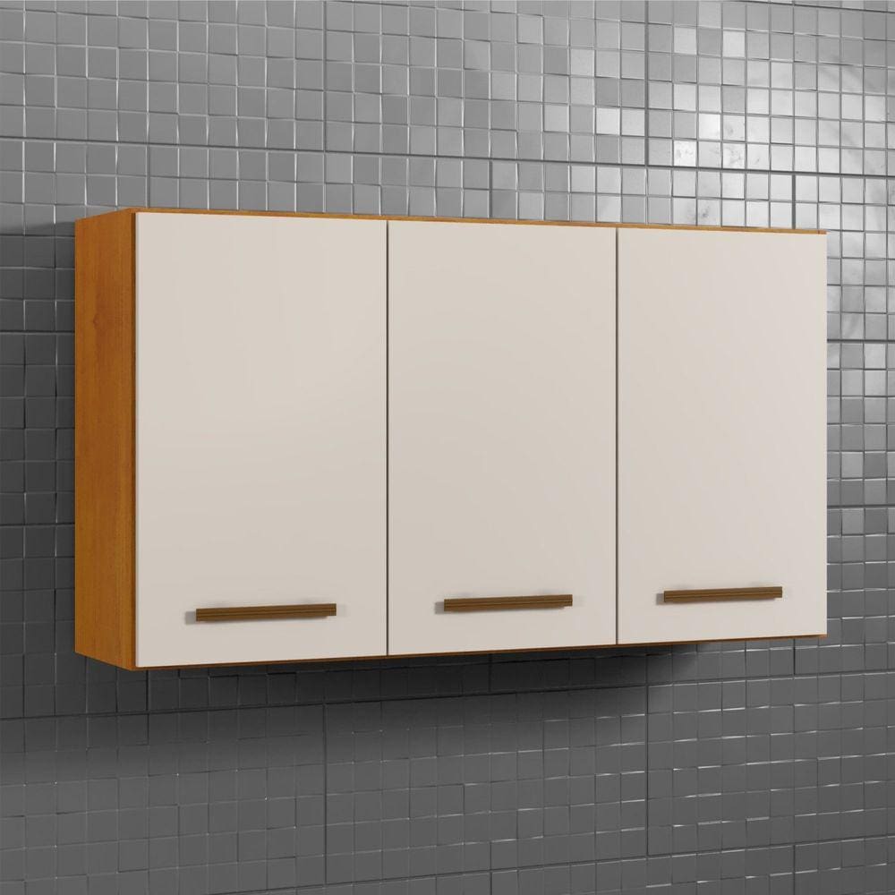 Armário Aéreo 3 Portas Etios Kaiki Móveis Marrom/Off White