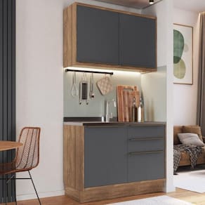 Cozinha Modulada Viena Grafite 2 peças 3 portas e 3 gavetas com Divisor de Talheres Edez Louro Freijó/Cinza Grafitto
