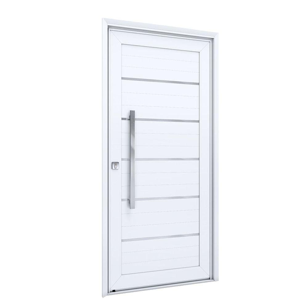 Porta de Alumínio Lambri 215x105cm com Friso e Puxador Lucasa Alumínios Branco