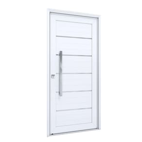 Porta de Alumínio Lambri 215x105cm com Friso e Puxador Lucasa Alumínios Branco