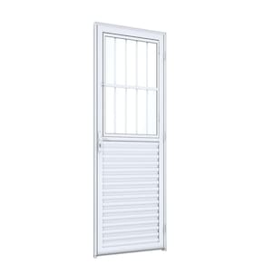 Porta de Giro Alumínio Mista com Postigo e Grade Ideale 215x85x4,5cm Lucasa Branco