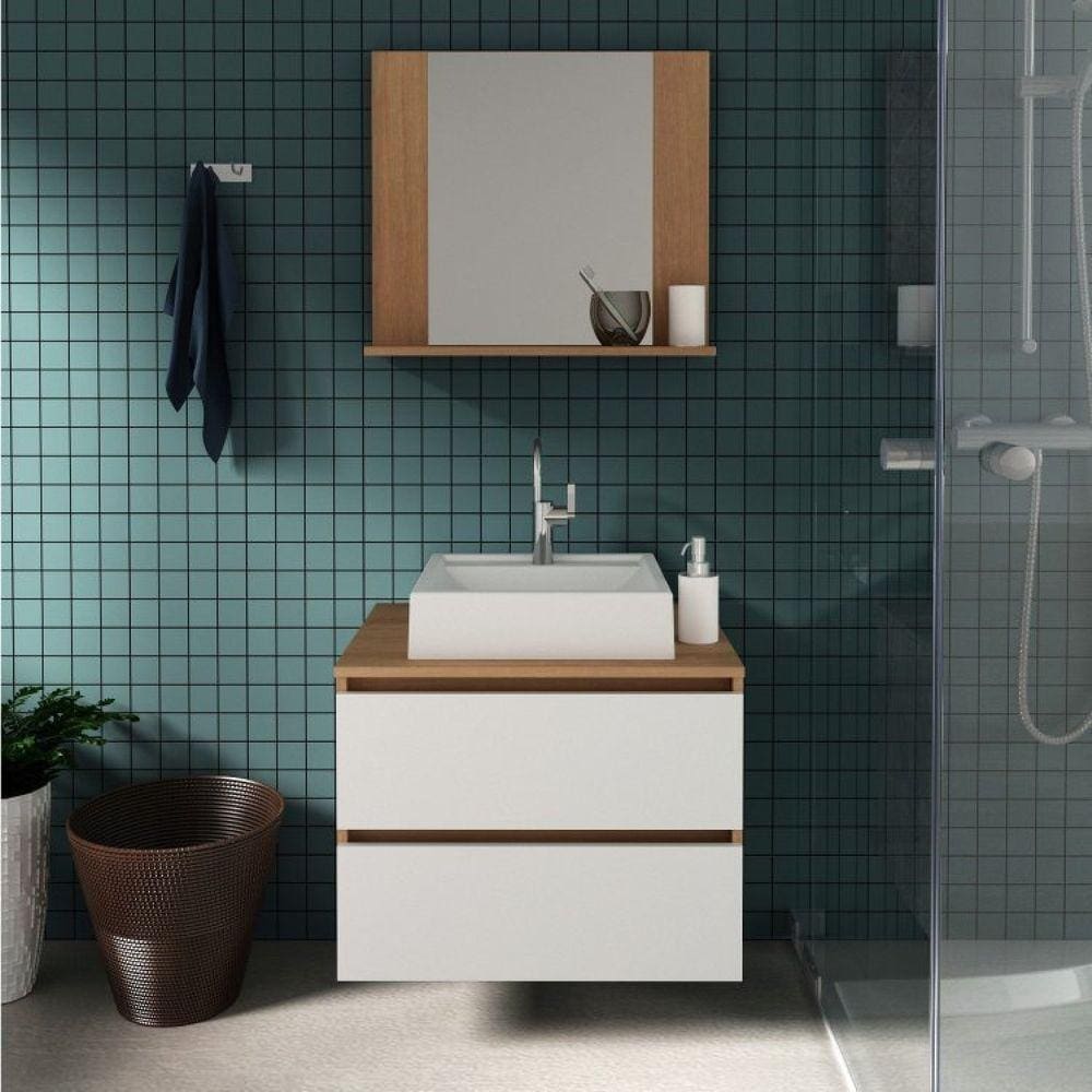 Gabinete para Banheiro com Espelheira com Prateleira BN3607 Tecno Mobili Amêndoa/Branco