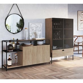 Conjunto Sala de Jantar Cristaleira e Balcão Buffet York Industrial Artesano Hanover/Preto