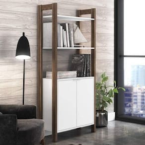 Estante para Livros Alta 2 Portas AZ Tecno Mobili Branco/Preto Onix