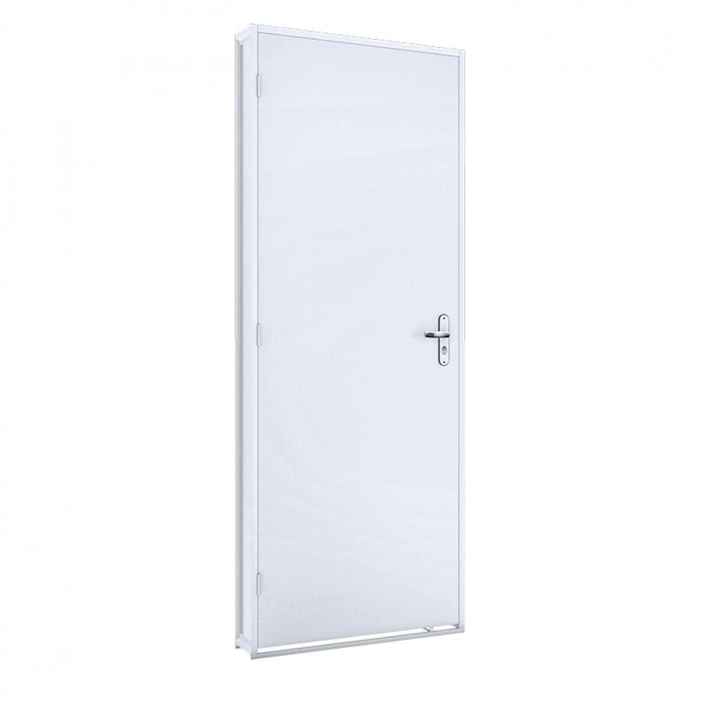 Porta de Giro Madeira Duraplac 215x75cm Batente de Aço 12cm Riobras Branco