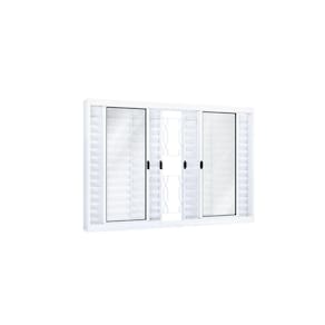 Janela de Aço Veneziana de Correr 100x100cm 6 Folhas com Grade Mosaico Riobras Branco
